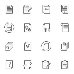 Paper document line icons set, outline vector symbol collection, linear style pictogram pack. Signs, logo illustration. Set includes icons as edit document, attach, paper clipboard, doc shredding