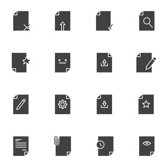 Document vector icons set, modern solid symbol collection, filled style pictogram pack. Signs, logo illustration. Set includes icons as download and upload file, archive folder, attach doc, editing