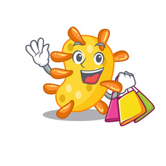 Rich and famous vibrio cartoon character holding shopping bags