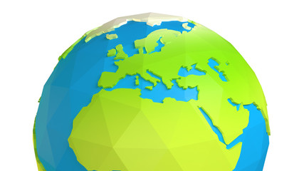 Low poly earth on white background ( x 3 clipping paths, color adjustable )