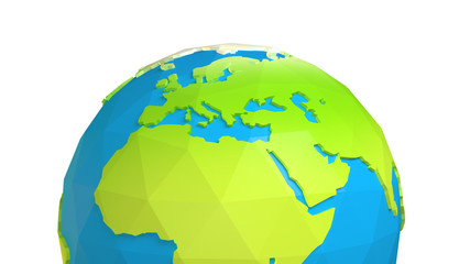 Low poly earth on white background ( x 3 clipping paths, color adjustable )