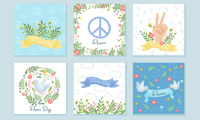 Fototapeta na wymiar International Peace Day Greeting Card Design Vector Set