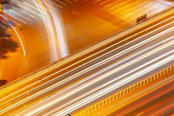 Big traffic in the city, a view of the roads from above, on a long exposure