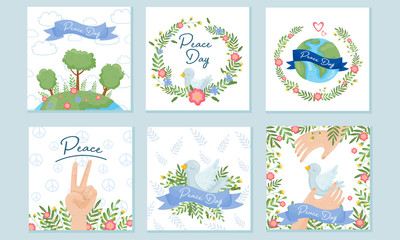Naklejka premium International Peace Day Greeting Card Design Vector Set