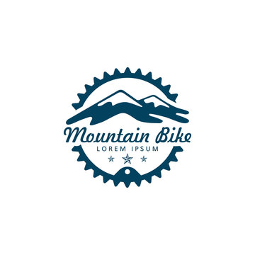 MTB Bike Logo With Mountain And Gear Or Chain Ring Vector