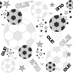 Pattern on the theme of football with sports attributes, black and white, vector illustration, design, textiles