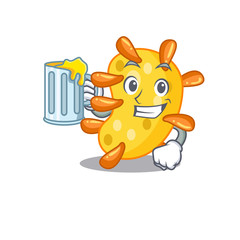 A cartoon concept of vibrio rise up a glass of beer