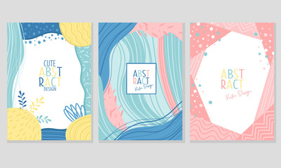 Abstract Cover or Card Design with Fancy Wavy Shapes and Dots Vector Set