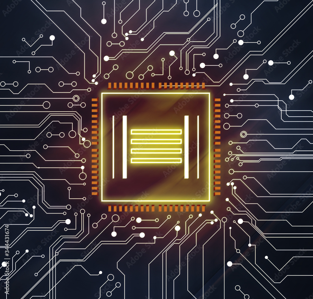 Aufkleber electronics and technology. circuit board with chip pattern illustration