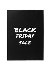 Notebook with text BLACK FRIDAY SALE isolated on white