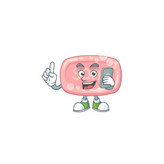 Cartoon design concept of pink soap talking on phone