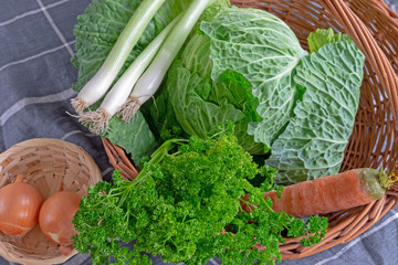 Set of spring greens with cabbage and meadow
