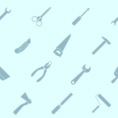 Work tool - Vector background (seamless pattern) of silhouettes hammer, wrench, screwdriver, pliers, spanner, drill, axe and knife for graphic design