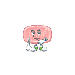Pink soap with waiting gesture cartoon mascot design concept