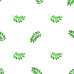 Seamless pattern of cute stylized fern leaves. Hand drawn simple flat leafy plants for wrapping, scrapbooking paper, banners. Stock vector illustration on a white background.