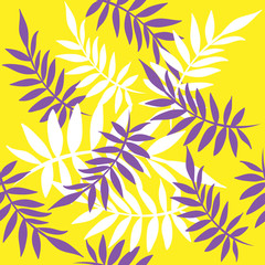 Stock vector illustration with tropical leaves on a yellow background seamless pattern. Summer collection. Tropical leaves isolated