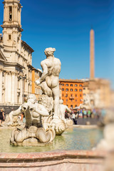 Moor Fountain or Fontana del Moro on Piazza Navona in Rome, Italy. 