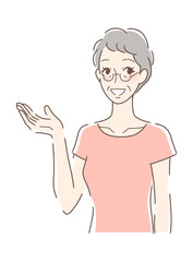 笑顔で手のひらを差し出す女性