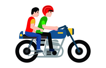 Fototapeta na wymiar Bike racing vector illustration. People character design with bike. Man raiding motorcycle with other person.