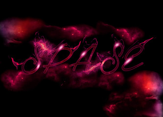 the word cosmos purple neon color on a black background

