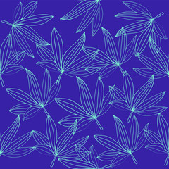 Vector illustration with blue silhouettes of leaves seamless pattern on a blue background