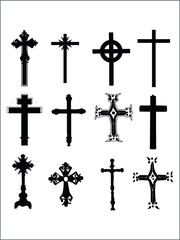 Fototapeta premium Black Flat Silhouette of a Christian Symbol for Cross Set Collection