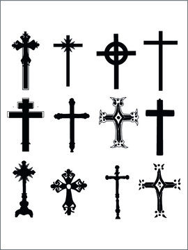 Black Flat Silhouette of a Christian Symbol for Cross Set Collection
