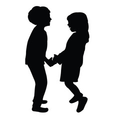 children hand in hand silhouette vector