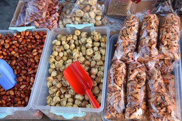 Dried fruits at bazaar stock photo