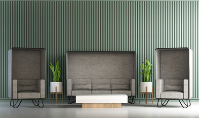 New normal of living room interior design and green wood wall background