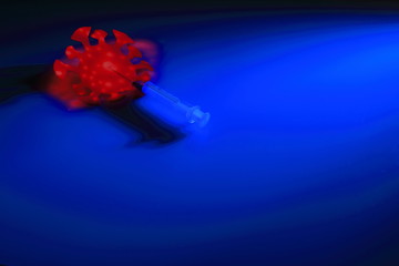 Syringe and coronavirus cell - illustration of antivirus treatment