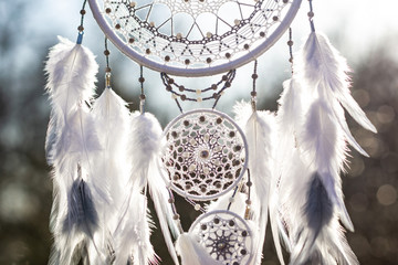 Handmade dream catcher with feathers threads and beads rope hanging