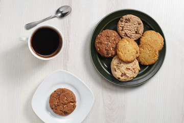 Various cookies and coffee