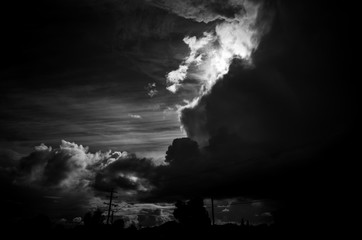 Stormy clouds in black and white