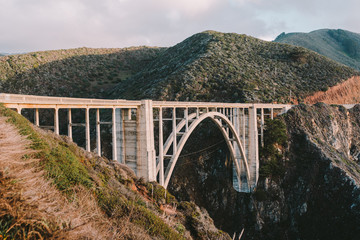 California Bixby bridge in Big Sur in the Monterey County along side State Route 1 US, the ocean road
