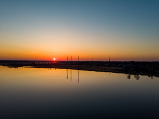 Beautiful shore riverside Lielupe photo with late sunset. Photo taken in Europe, Latvia.