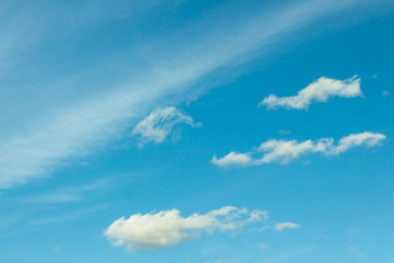 Little cumulus clouds in a blue sky. Clouds race. White and blue