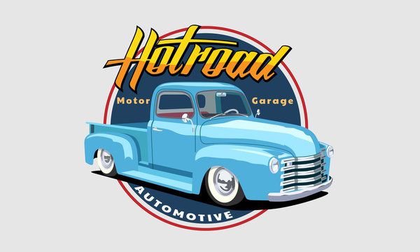 American Vintage Car Sticker Hot Road Vector Illustration