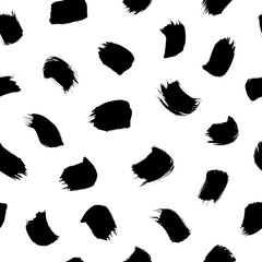 Brush strokes vector seamless pattern. Black paint freehand scribbles, wavy lines, dry brush stroke texture.