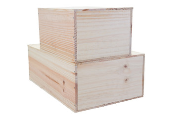 two pine wood packaging bootle wooden wine box blank mockup isolated on white background