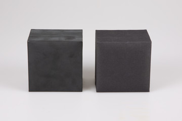 two different black blank hard cardboard box mockup for branding presentation mock up template