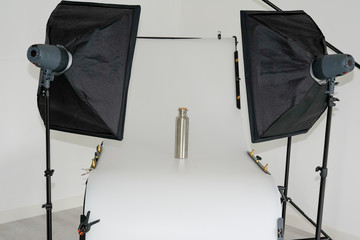 interior modern photo studio setup with lights table photographic professional equipment