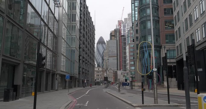 Bishopsgate and liverpool street, Gerkin,  Empty London during the coronavirus lockdown, A lonely city curing the pandemic