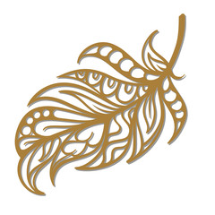 Patterned decorative feather. Cut template design in ethnic style.