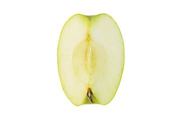 Green apple on white background. Isolated on white. Half of apple. Piece of fruit
