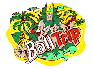 Bali Travel Logo Vector. Bali Trip logo with  balinese culture illustration.