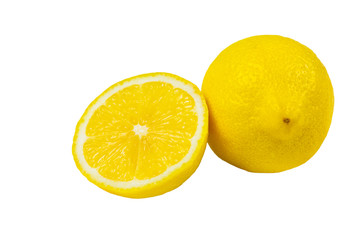 Yellow lemon on white background. Isolated. Isolate citron. Half of lemon