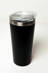 Black termo mug isolated on white background