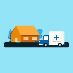 delivery medicine to your home by truck. Flat illustration EPS.10