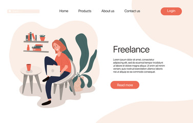 Freelance working landing page template. Self employed, coworking website concept.